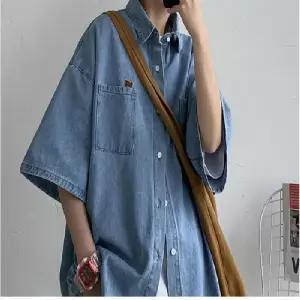 남자데님남방 청남방 여름 캐주얼 스타일 외출 코디 데님 반팔 셔츠