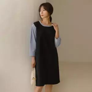 [66-120] 제새 프릴 레이어드 배색 원피스