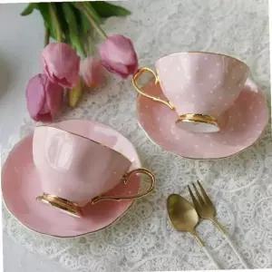 은은한 파스텔 컬러 골드 도금 커피잔 2인 주방 세트