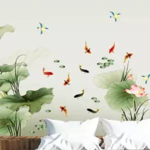 포인트벽지 할머니방 안방 연꽃 금붕어 스티커 벽지 포인트스티커 꽃스티커 인테리어벽지