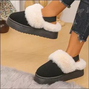 2컬러 여자 통굽 스웨이드 샌들 퍼안감 뮬 겨울 털슬리퍼 여성부츠 기모부츠 겨울부츠