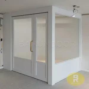 70번 ㄱ자중문 파티션 비대칭양개스윙 고시형 유백화이트 모루세로강화유리