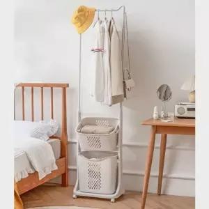 1단 2단 이동식 트롤리행거 빨래바구니 다용도 통기성 공간활용 수납