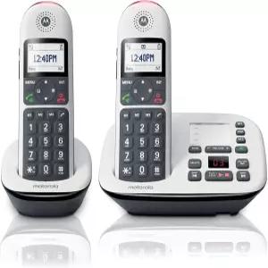 자동 응답기(2개의 핸드셋)가 장착된 모토로라 CD5012 디지털 무선 전화기 DECT 6.0 장거리 시스템 큰 버튼