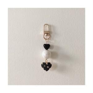 느랑 자체제작 핸드메이드 블랙 골드 포인트 하트 진주 예쁜 가방 키링 자동차키링 가방고리 휴대폰