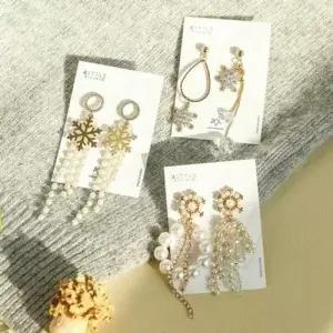 플라워 쥬얼리 폭스타일 귀걸이 크리스 악세사리 언발 WD28806