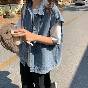 여성데님 여성 데님조끼 루즈핏 여유 데일리 청조끼 데님베스트