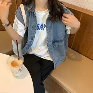 여성데님 여성 루즈핏 청조끼 데님 베스트 쪼끼 레이어드 자켓