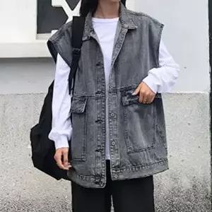 여성가을조끼 블랙진 조끼 루즈핏 데님 베스트 체형커버 캐주얼룩