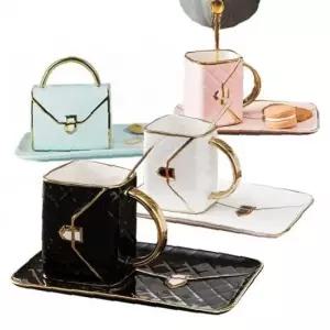 은플 핸드백 커피잔 소서 머그컵 티스푼 도자기 세트