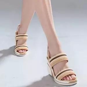 여성용 웨지굽 샌들 6CM 밴딩 스트랩 쿠션패드 일상 여행용 신발 WFJEYFU