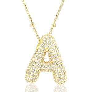 CCINPPY 레터 목걸이, 14k 골드 도금 버블 풍선 고급 청키 이니셜 참 펜던트 이름 목걸이 개인 맞춤형