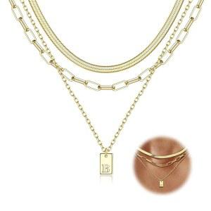 여성용 ORAZIO 골드 레이어드 목걸이 트렌디 14K 이니셜 맞춤형 A-Z 이름 태그 펜던트 편지 페이퍼클립 뱀 체인 레이어링 세트 앙증맞은 주얼리 선물