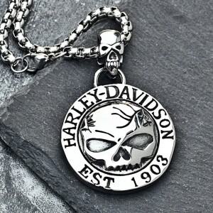 멋진 스테인리스 스틸 티타늄 빈티지 해골 모터사이클 배지 펜던트 체인 목걸이 남녀 공용 할리 데이비슨