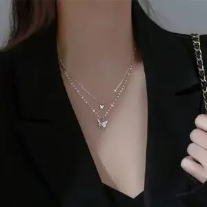 큐빅 포인트 체인 나비 목걸이 심플 패션 데일리-WFIK5VU