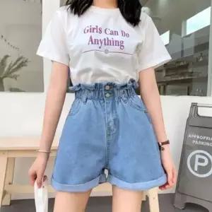 롤업 3컬러 학생청반바지 더블 밴딩 하이웨스트 반바 WD3C1C7