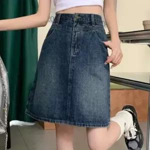 미디 여성용 에이라인 청치마 세미 데님스커트 캐주얼 WFJHS1R