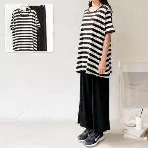 빅사이즈 세트 306A436S 반팔티 단가라 팬츠 WD44D3B