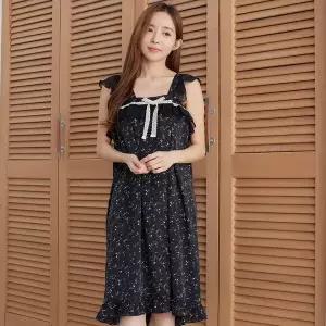 [하프클럽/알콩단잠]여자 골프샤워가운 목욕까운 사우나 마사지 블랙 꽃무늬 끈소매 랩가운