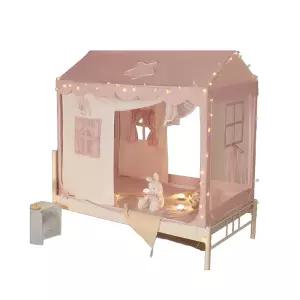 핑크 침대 집모양 캠핑 슈퍼싱글 창문 캐노피