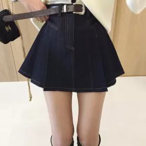 메이 하이웨스트 벨트세트 A라인 플레어 데님 미니스커트 (속바지)