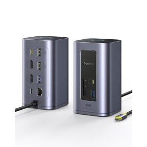 베이스어스 도킹 스테이션 듀얼 모니터, 노모스 윈 에어(12 in 1) 노트북 독, 2*4K HDMI, 10Gbps USB 포트, 1Gbps 이더넷, PD 100W(전원 어댑터 없음), Dell / /Lenovo /Aus /Ascer /Mac용