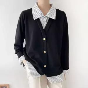 [하프클럽/]빅사이즈 601 줄지셔츠겹가디건티셔츠 DBSV590