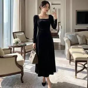 [하프클럽/셀러허브_여성트랜드패션]여자 가을겨울 스퀘어넥 골져스 롱원