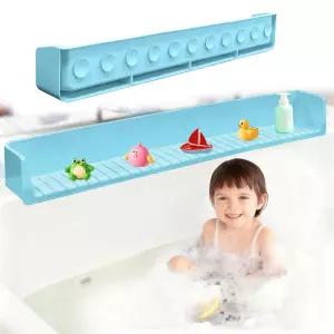 2.6피트 높이의 욕조 스플래시 가드 11개의 강력한 흡입 컵이 있는 실리콘 워터 용 놀이 선반 및 장난감