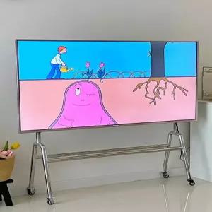 스텐 티비 거치대 기둥 선반 대형 이젤형 바퀴 메탈 고정 플로어 다용도 스테인리스 무타공