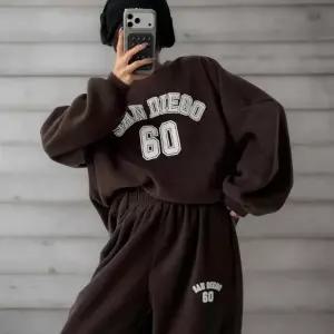 여성 겨울 후리스 세트 레터링 맨투맨 조거 팬츠