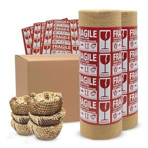 15 u201Dx700 u2019 벌집 종이, 깨지기 쉬운 물품의 포장재 이동용 포장지, 50개의 스티커 라벨이 있는 350피트 각각 2롤