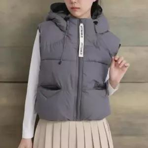 여성 후드 스트링 경량 패딩 조끼 퀼팅 집업