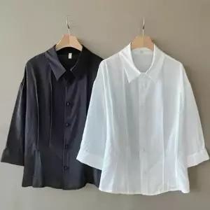 여성 레이온 루즈핏 핀턱 7부 무지컬러 블라우스