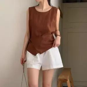 여자 여름 레이어드 랩 리본끈 핀턱 민소매 블라우스