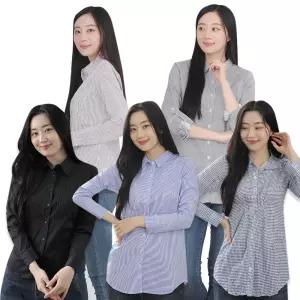 여성 스트라이프 셔츠 블라우스 스판 정장 와이셔츠 iTE9+4Uxy