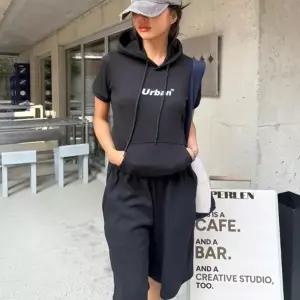 여자 슬림 캥거루 반팔후드티 츄리닝 버뮤다팬츠 세트