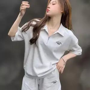 여성 트레이닝 반팔 카라넥 집업 반바지 세트