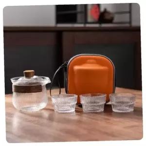 내열 다기 플리츠 세트 휴대용 유리 3인