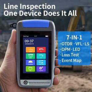 2025 미니 OTDR 광 반사계 활성 광섬유 라이브 테스터 1550nm 22dB 터치 스크린 OPM VFL 이벤트 맵