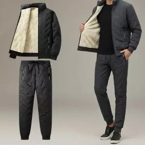 두툼한 양털패딩 상하세트 남녀공용 겨울 보온 양털기모 집업 조거팬츠 방한용