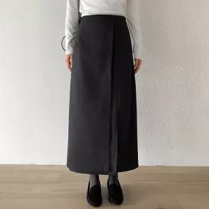 엔스 기모 뒷밴딩 세미 A라인 슬릿 롱 스커트 - 2 color