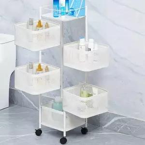 철제 회전 5단 화이트 트롤리