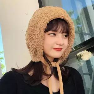 [룽스]귀여운 끈달린 뽀글이 안감 군밤잠수모자 퍼 털모자