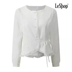 [르샵] 레이스넥 버튼 허리끈 프릴 블라우스 (BQ1BL014A)