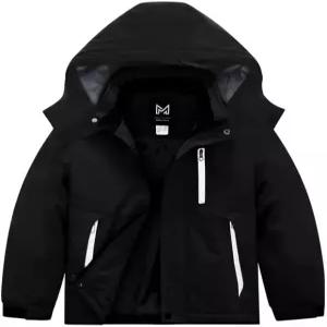 KVE 소년용 방수 스키 재킷 야외 레크리에이션 두꺼운 겨울 코트 후드 레인코트