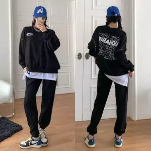 여성 봄 가을 면 스티치 맨투맨 티셔츠 밴딩 조거팬츠 트레이닝 세트 츄리닝 PST0136S 빅사이즈 루즈핏