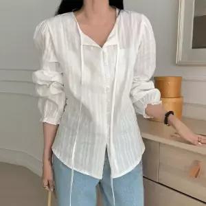 여성 봄 가을 스트링 퍼프 블라우스 셔츠 남방 BL0050S