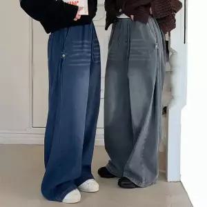 핫핑 [2기장/기모안감] 테니비 사이드절개 비죠 스냅 밴딩 와이드 데님팬츠