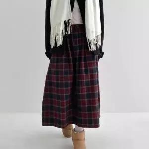 에이라인 겨울 아메카지 허리밴딩 울스커트 체크치마